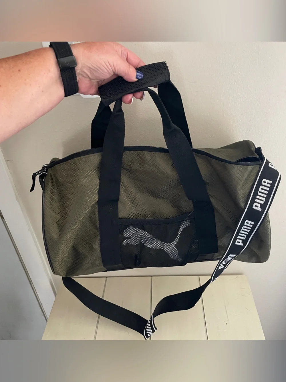 Puma Olive Green Men’s Duffel Bag with Branded Strap